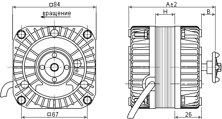 Основные размеры двигателя YJF5-00