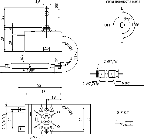 размеры капиллярного термостата WY110-653-21J1